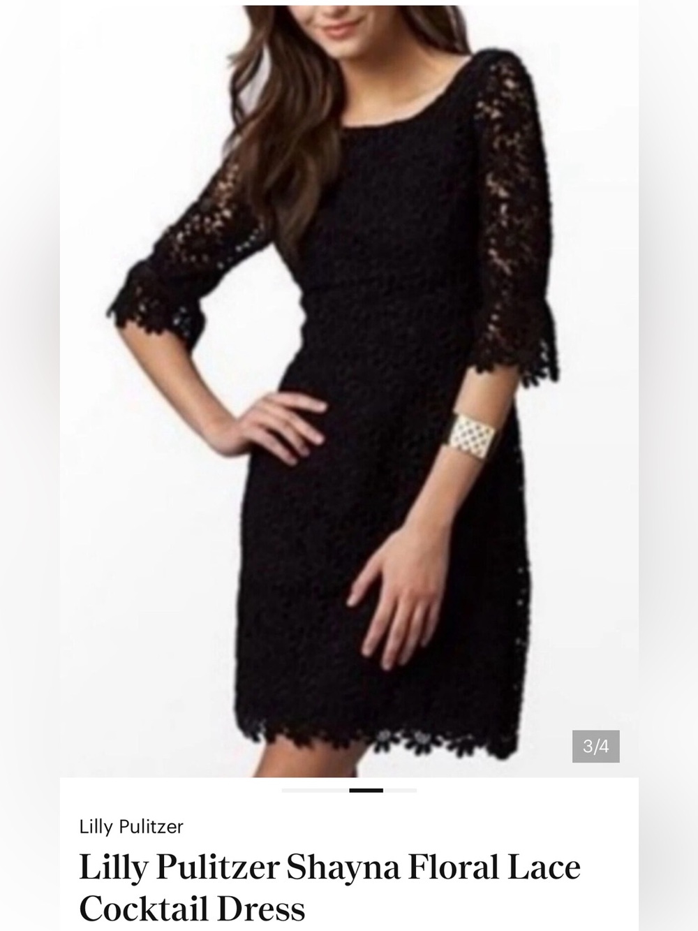 Lilly Pulitzer Black Floral Lace 3/4 Sleeve Dress